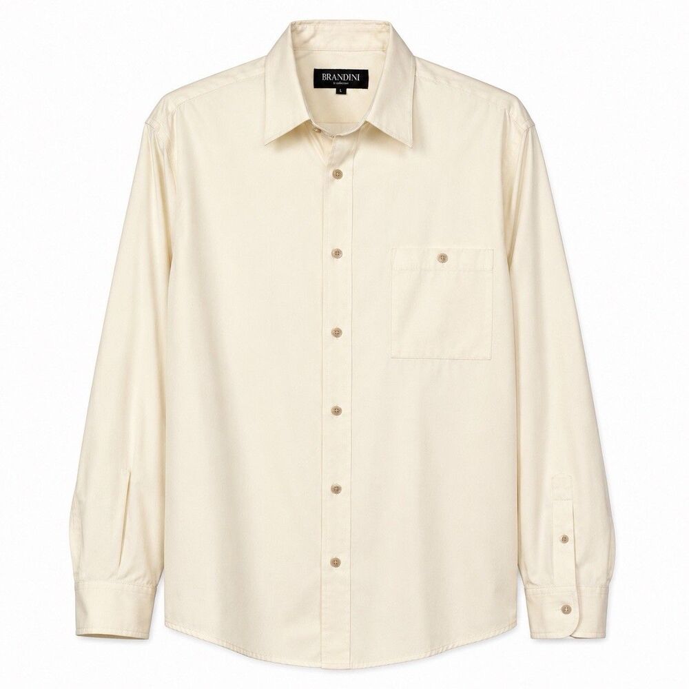Brandini Dress Shirt Men's Large Yellow Solid Long Sleeve Classic Button Front